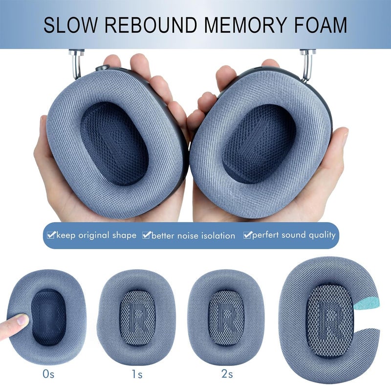 GEVO Upgraded Ear Cushions Replacement Earpads for Apple AirPods Max Headphones, Mesh Fabric Ear Pads Ear Covers with Memory Foam and Magnet for AirPods Max (Sky Blue) - Image 5